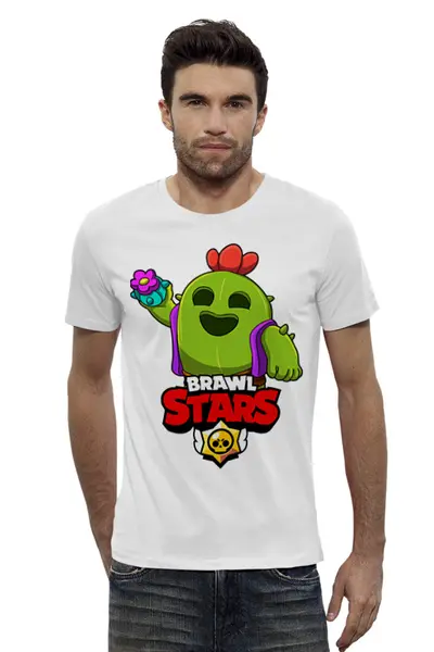 Заказать мужскую футболку в Москве. Футболка базовая BRAWL STARS SPIKE от geekbox - готовые дизайны и нанесение принтов.