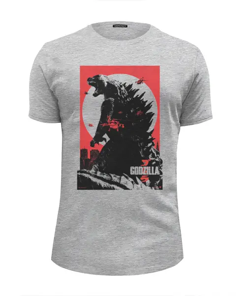 Заказать мужскую футболку в Москве. Футболка базовая Godzilla gray от KinoArt - готовые дизайны и нанесение принтов.