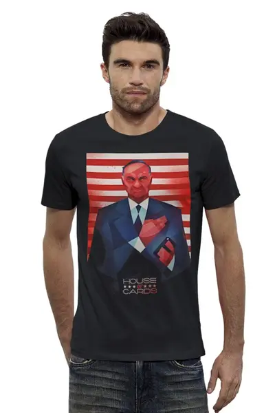 Заказать мужскую футболку в Москве. Футболка базовая House of Cards от KinoArt - готовые дизайны и нанесение принтов.