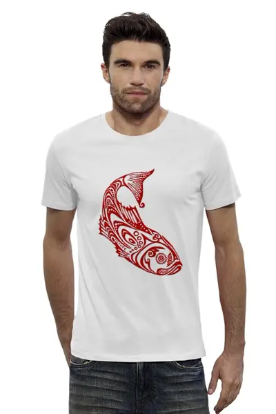 Заказать мужскую футболку в Москве. Футболка базовая рыба стилизованная от alik6464@mail.ru - готовые дизайны и нанесение принтов.