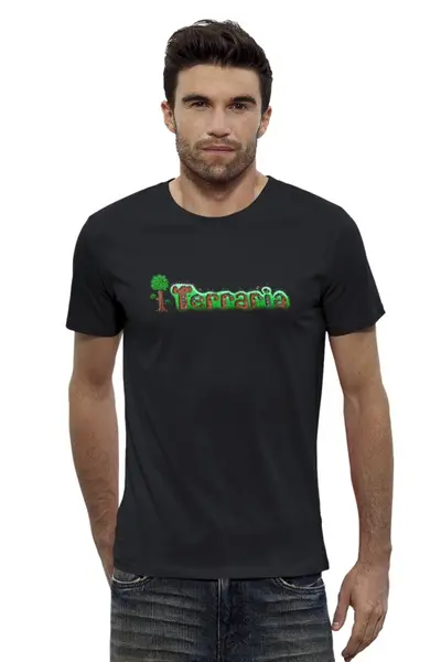 Заказать мужскую футболку в Москве. Футболка базовая Terraria от game-fan - готовые дизайны и нанесение принтов.