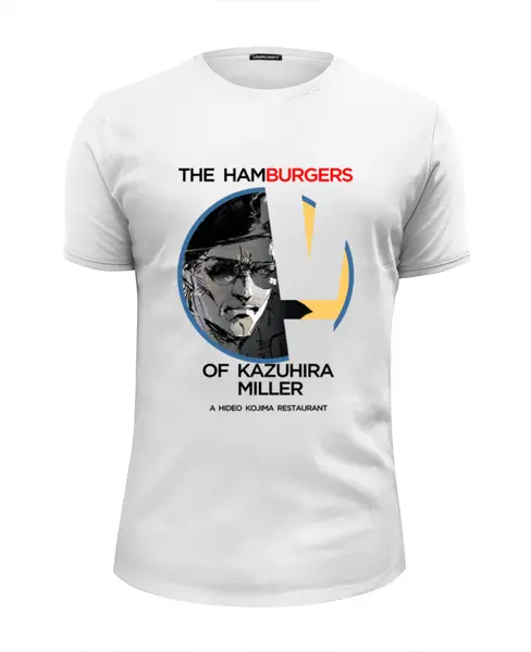 Заказать мужскую футболку в Москве. Футболка базовая The hamburgers of kazuhira miller от acworks - готовые дизайны и нанесение принтов.