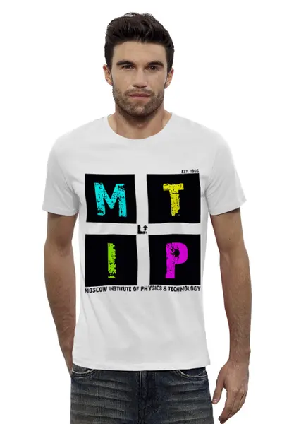 Заказать мужскую футболку в Москве. Футболка базовая MIPT "ROUND" белая от Илья Какурин - готовые дизайны и нанесение принтов.