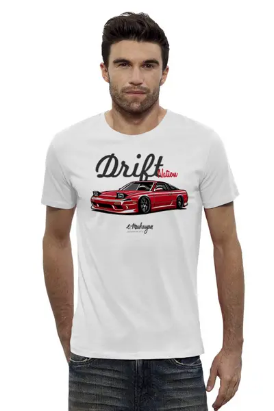 Заказать мужскую футболку в Москве. Футболка базовая Drift Nation. Nissan 200SX от Oleg Markaryan - готовые дизайны и нанесение принтов.