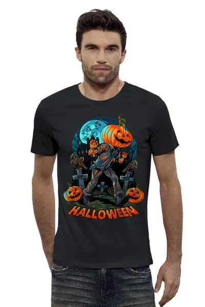 Заказать мужскую футболку в Москве. Футболка базовая Halloween - Зомби от printeriumstore@gmail.com - готовые дизайны и нанесение принтов.