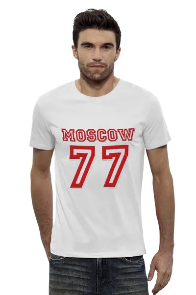 Заказать мужскую футболку в Москве. Футболка базовая 77 Moscow white top от Muhammad Ruziev - готовые дизайны и нанесение принтов.