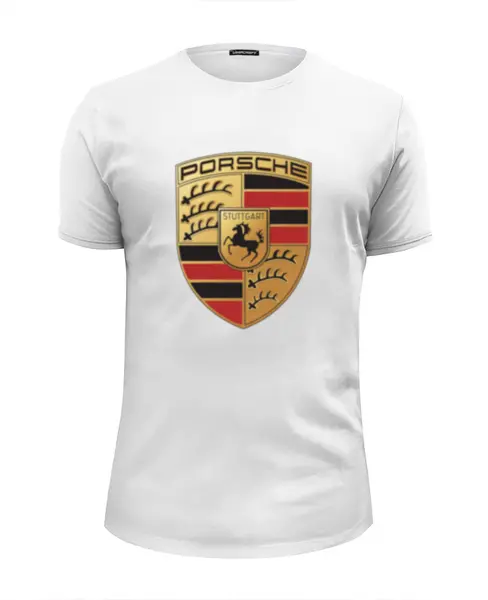 Заказать мужскую футболку в Москве. Футболка базовая Porsche от DESIGNER   - готовые дизайны и нанесение принтов.