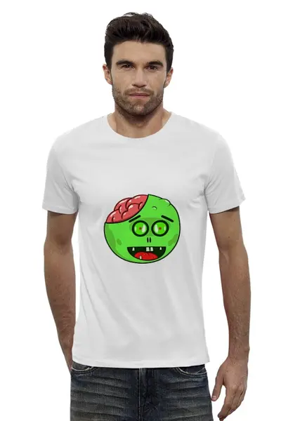 Заказать мужскую футболку в Москве. Футболка базовая зомби и мозги от sergei1807@yahoo.com - готовые дизайны и нанесение принтов.