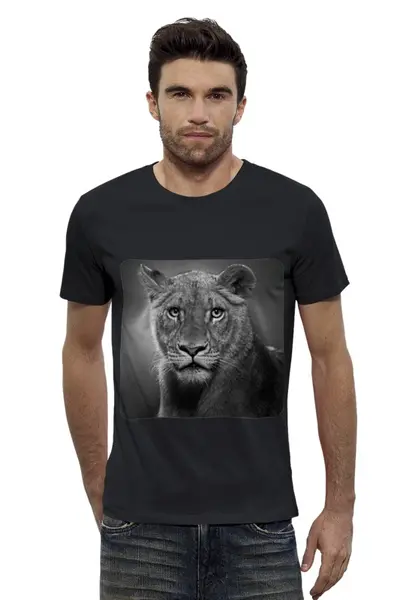 Заказать мужскую футболку в Москве. Футболка базовая львица от godsmack - готовые дизайны и нанесение принтов.
