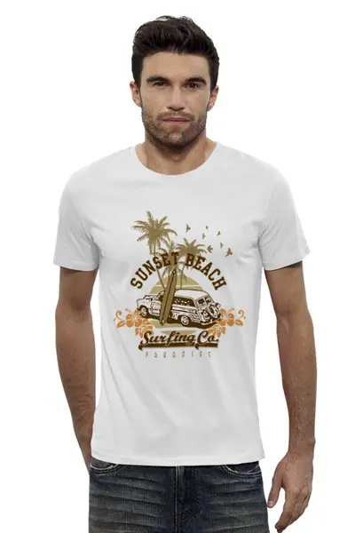 Заказать мужскую футболку в Москве. Футболка базовая ....Sunset Beach....Пляж от svetlanakan - готовые дизайны и нанесение принтов.