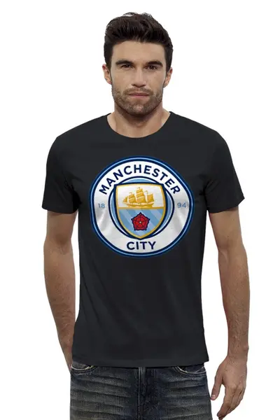 Заказать мужскую футболку в Москве. Футболка базовая Manchester City от Polilog - готовые дизайны и нанесение принтов.