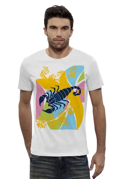 Заказать мужскую футболку в Москве. Футболка базовая  Scorpio от Lewhitecrow - готовые дизайны и нанесение принтов.