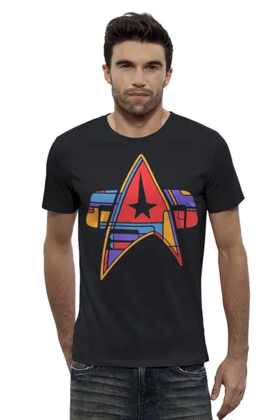 Заказать мужскую футболку в Москве. Футболка базовая Star trek от geekbox - готовые дизайны и нанесение принтов.