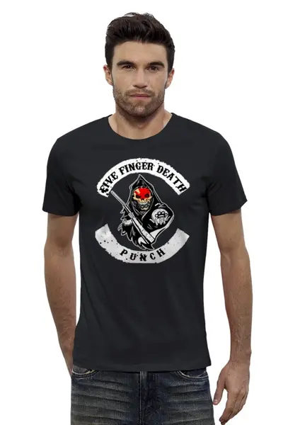 Заказать мужскую футболку в Москве. Футболка базовая Five Finger Death Punch от Leichenwagen - готовые дизайны и нанесение принтов.