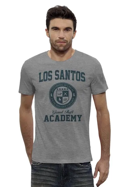 Заказать мужскую футболку в Москве. Футболка базовая GTA. Los Santos Grand Theft Academy от geekbox - готовые дизайны и нанесение принтов.
