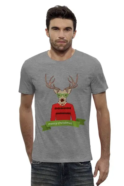 Заказать мужскую футболку в Москве. Футболка базовая Christmas Deer от Илья Щеблецов - готовые дизайны и нанесение принтов.