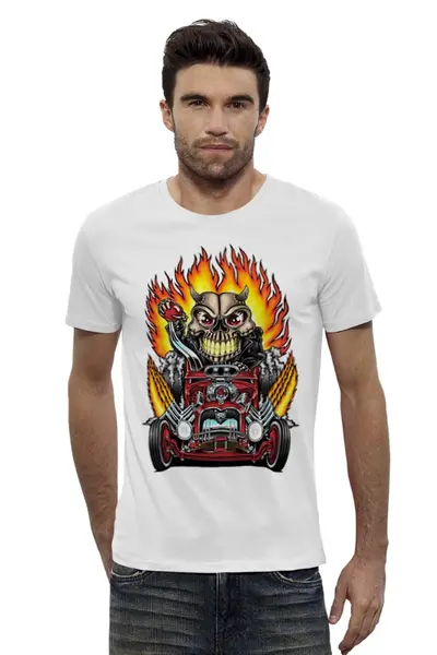 Заказать мужскую футболку в Москве. Футболка базовая Hot Rod Skull от balden - готовые дизайны и нанесение принтов.