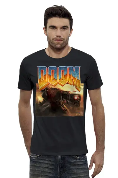 Заказать мужскую футболку в Москве. Футболка базовая Doom game от Leichenwagen - готовые дизайны и нанесение принтов.