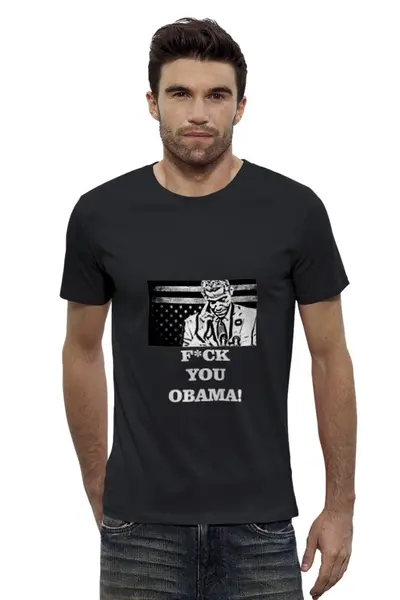 Заказать мужскую футболку в Москве. Футболка базовая F*CK YOU OBAMA! от Denis Galperin - готовые дизайны и нанесение принтов.