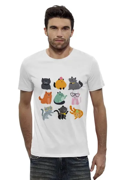 Заказать мужскую футболку в Москве. Футболка базовая Цветные кошки от Yaroslava - готовые дизайны и нанесение принтов.
