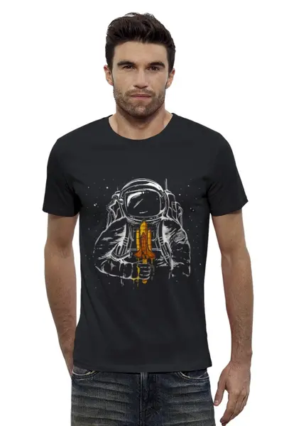 Заказать мужскую футболку в Москве. Футболка базовая космонавт от monster66 - готовые дизайны и нанесение принтов.