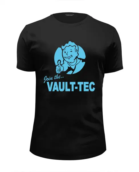 Заказать мужскую футболку в Москве. Футболка базовая Fallout Vault-Tec от cherdantcev - готовые дизайны и нанесение принтов.