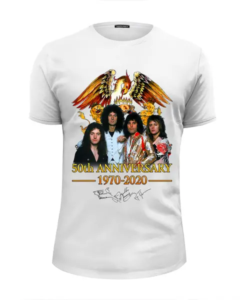 Заказать мужскую футболку в Москве. Футболка базовая Queen 50th Anniversary 1970-2020 от balden - готовые дизайны и нанесение принтов.