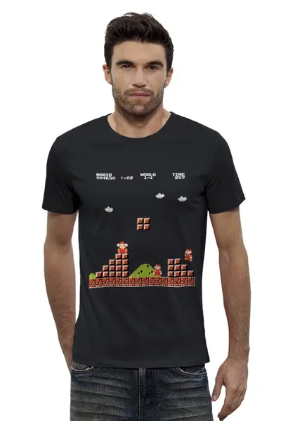 Заказать мужскую футболку в Москве. Футболка базовая Супер Марио от татьяна стрелкова - готовые дизайны и нанесение принтов.