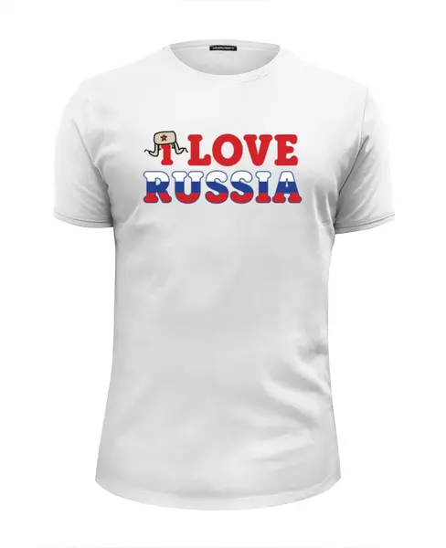 Заказать мужскую футболку в Москве. Футболка базовая Я люблю Россию от T-shirt print  - готовые дизайны и нанесение принтов.