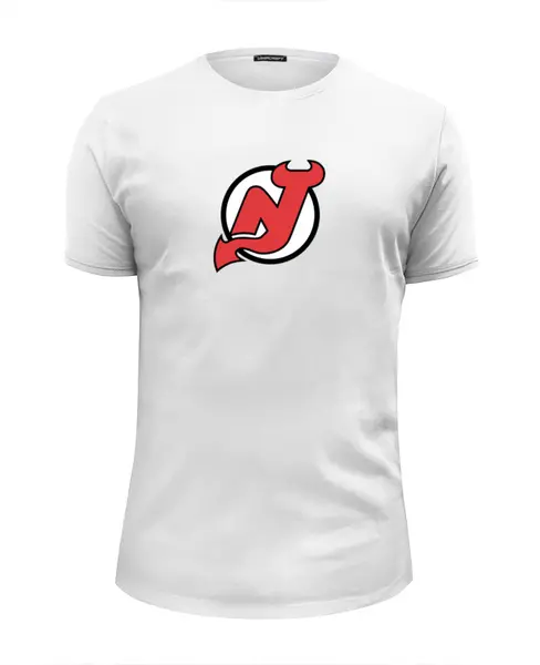 Заказать мужскую футболку в Москве. Футболка базовая NJ Devils от BURNSHIRTS - готовые дизайны и нанесение принтов.