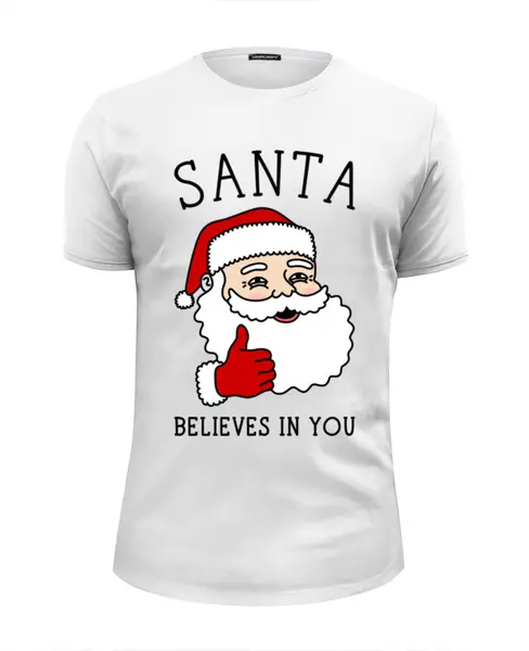 Заказать мужскую футболку в Москве. Футболка базовая Новый год. Санта верит в тебя! от geekbox - готовые дизайны и нанесение принтов.