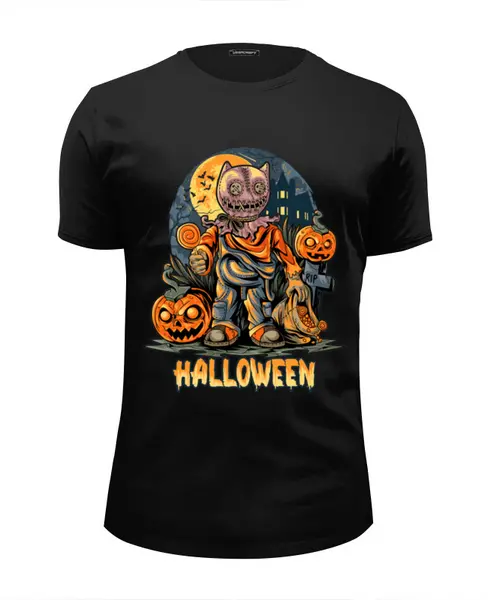 Заказать мужскую футболку в Москве. Футболка базовая Halloween - Мальчик в маске кота от printeriumstore@gmail.com - готовые дизайны и нанесение принтов.