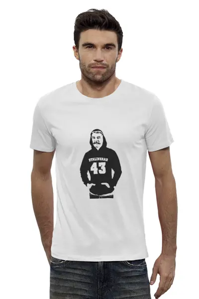 Заказать мужскую футболку в Москве. Футболка базовая Сталин от denis01001 - готовые дизайны и нанесение принтов.
