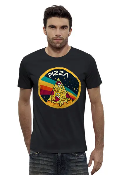 Заказать мужскую футболку в Москве. Футболка базовая ☂ Пицца NASA ☂ от balden - готовые дизайны и нанесение принтов.