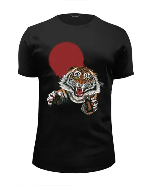 Заказать мужскую футболку в Москве. Футболка базовая Бросок тигра от printik - готовые дизайны и нанесение принтов.
