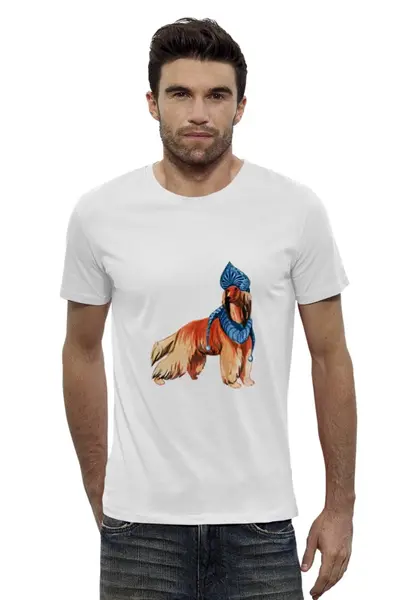 Заказать мужскую футболку в Москве. Футболка базовая акварельная новогодняя собака от Игма - готовые дизайны и нанесение принтов.