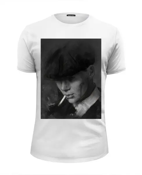Заказать мужскую футболку в Москве. Футболка базовая Tommy Shelby - Острые козырьки от Дана Столыпина - готовые дизайны и нанесение принтов.