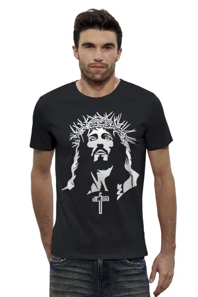 Заказать мужскую футболку в Москве. Футболка базовая Jesus Christ от balden - готовые дизайны и нанесение принтов.