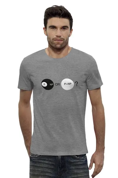Заказать мужскую футболку в Москве. Футболка базовая P=NP? от darkdrag@badboot.ru - готовые дизайны и нанесение принтов.
