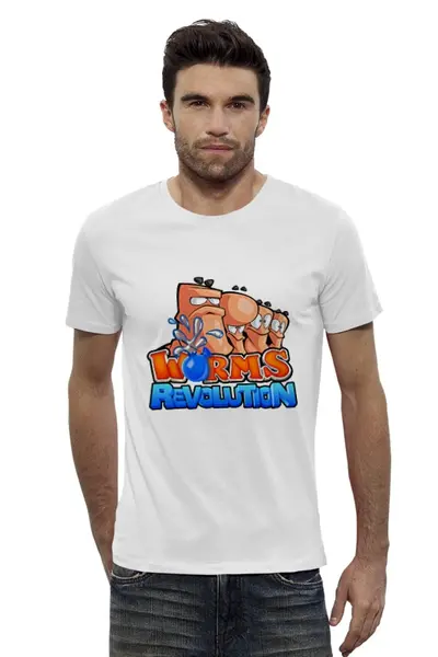 Заказать мужскую футболку в Москве. Футболка базовая Worms Revolution от game-fan - готовые дизайны и нанесение принтов.