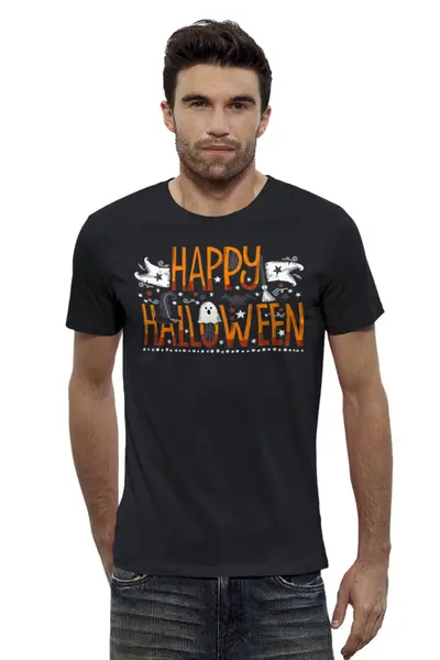 Заказать мужскую футболку в Москве. Футболка базовая Happy Halloween от balden - готовые дизайны и нанесение принтов.