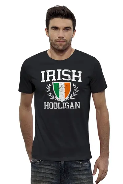 Заказать мужскую футболку в Москве. Футболка базовая Ирландский Хулиган от printik - готовые дизайны и нанесение принтов.