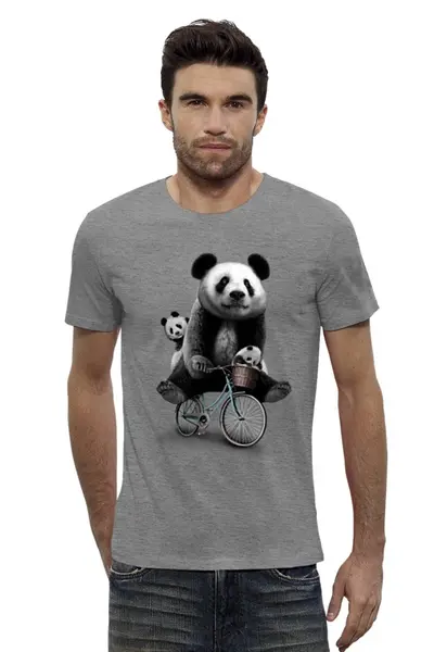 Заказать мужскую футболку в Москве. Футболка базовая Панда на велосипеде от Xieros - готовые дизайны и нанесение принтов.