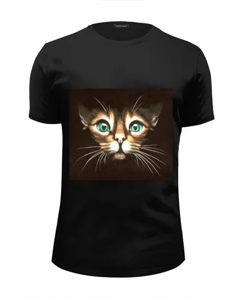 Заказать мужскую футболку в Москве. Футболка базовая кошка с зелеными глазами от Kris Leov - готовые дизайны и нанесение принтов.