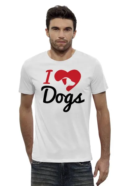 Заказать мужскую футболку в Москве. Футболка базовая Я люблю Собак от trugift - готовые дизайны и нанесение принтов.