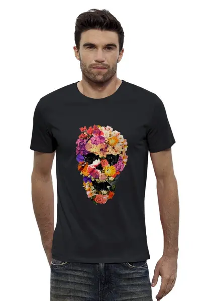 Заказать мужскую футболку в Москве. Футболка базовая Цветочный череп от Space Art - готовые дизайны и нанесение принтов.