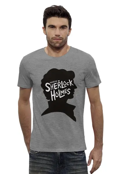 Заказать мужскую футболку в Москве. Футболка базовая Believe in Sherlock от skynatural - готовые дизайны и нанесение принтов.