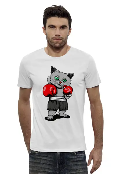 Заказать мужскую футболку в Москве. Футболка базовая BoxingCAT от balden - готовые дизайны и нанесение принтов.