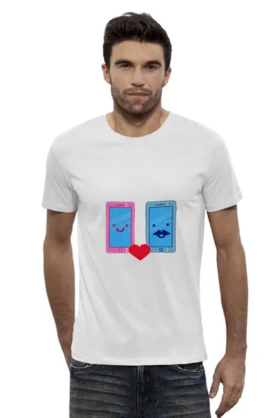 Заказать мужскую футболку в Москве. Футболка базовая телефоны влюблены от Марина Кольцова - готовые дизайны и нанесение принтов.