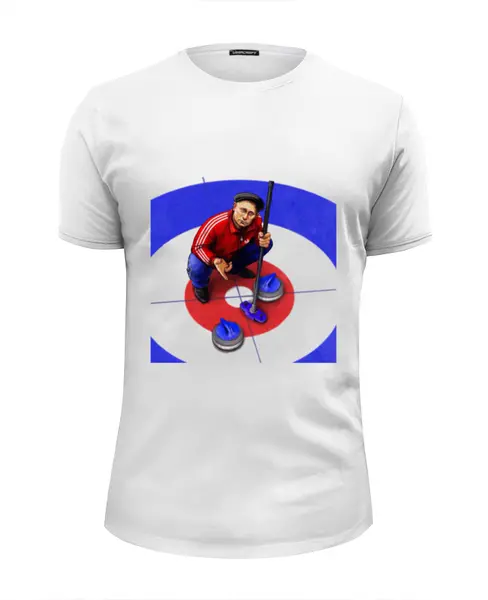 Заказать мужскую футболку в Москве. Футболка базовая Путин - кёрлинг от Just kidding - готовые дизайны и нанесение принтов.